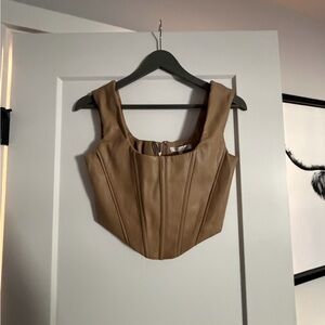 Olivaceous Tan Faux Leather Corset Crop Top